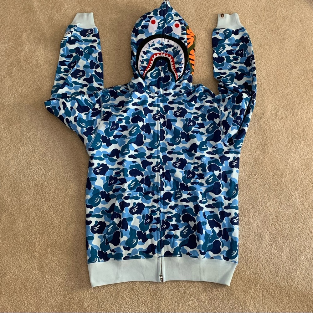 SOLD - Bape Blue ABC Camo Shark Hoodie Zip-Up